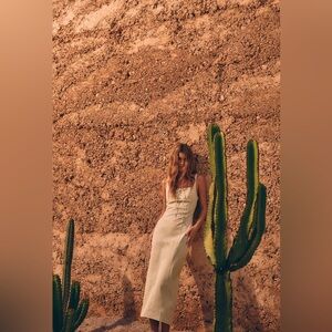 Stretchy Khaki Color Drawstring Midi Dress